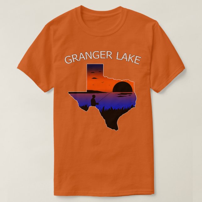 Granger Lake Texas Fisherman Fishing at Sunset TX  T-Shirt (Design Front)