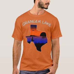 Granger Lake Texas Fisherman Fishing at Sunset TX  T-Shirt