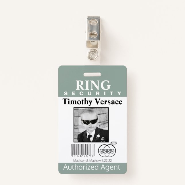 Granite Green Ring Bearer Security Badge ID Badge (Front with Clip)