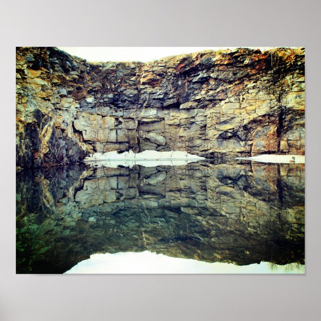 Granite Rock Cliff Reflections In Pond  Poster (Front)