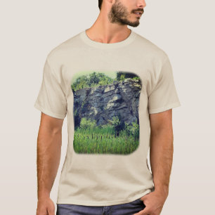 Granite Rock Wall Cattails Pond Nature  T-Shirt