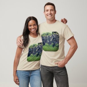 Granite Rock Wall Cattails Pond Nature  T-Shirt