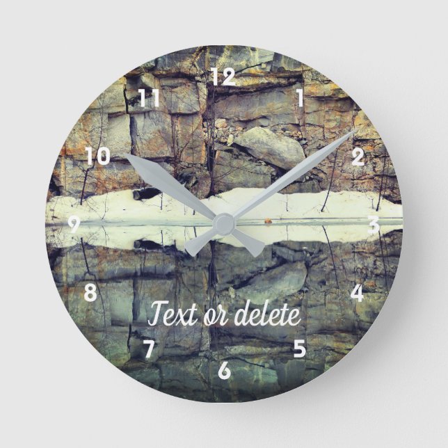 Granite Rock Wall Reflections In Pond Personalised Round Clock (Front)