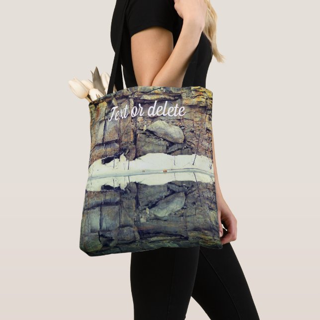 Granite Rock Wall Reflections In Pond Personalised Tote Bag (Close Up)