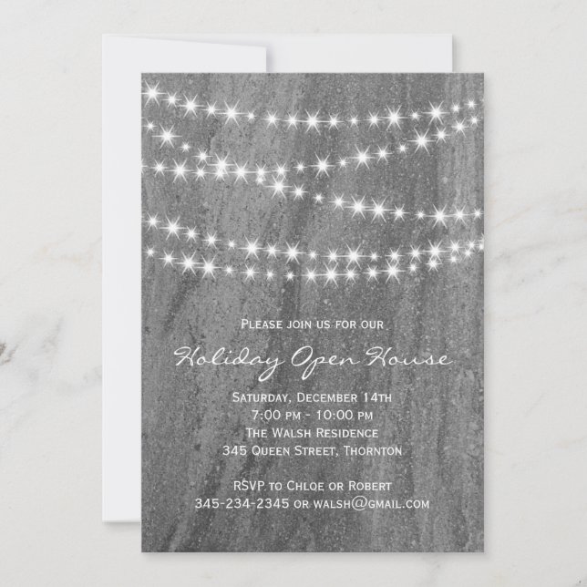 Granite & Twinkle Lights Holiday Open House Invitation (Front)
