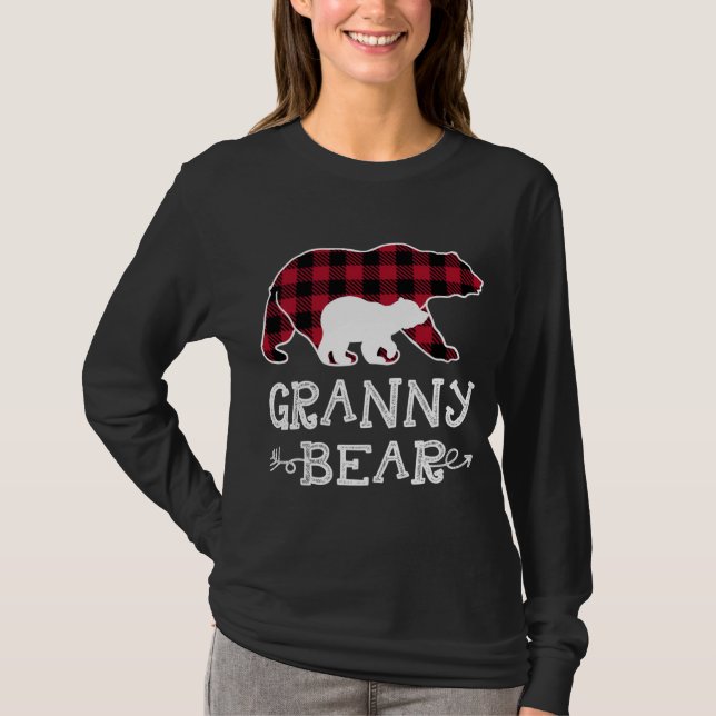 Granny Bear Christmas Pajama Red Plaid Buffalo Fam T-Shirt (Front)