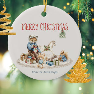 Granny Children Animals Watercolor Christmas Ceramic Tree Decoration