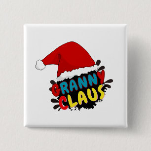 granny claus christmas gift, 15 cm square badge