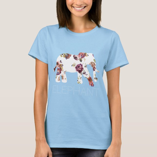 Granny Florals Patterned Elephant T-Shirt (Front)