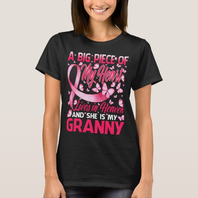 Granny In Heaven Butterfly Awesome Breast Cancer T-Shirt (Front)