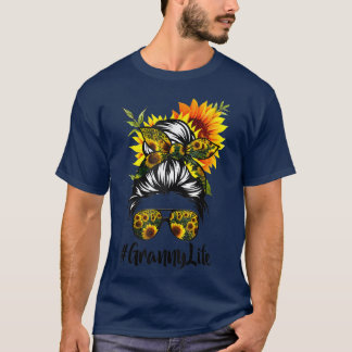Granny Life Messy Hair Bun Sunflower Women Mother' T-Shirt
