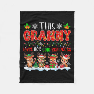 Granny Loves Her Cute Reindeers Xmas Group Santa R Fleece Blanket