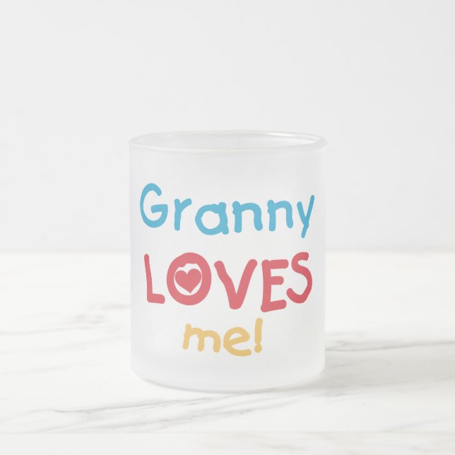 Granny Loves Me Tshirts and Gifts Frosted Glass Coffee Mug (Center)
