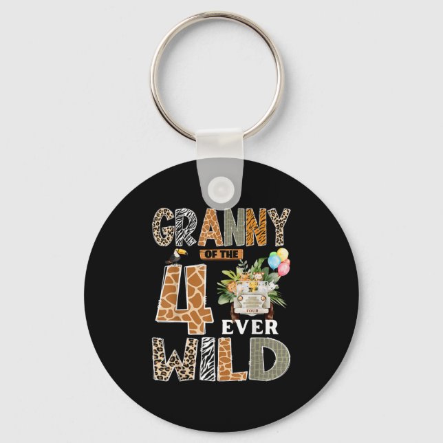 Granny Of The Four Ever Wild Safari 4th Birthday B Key Ring (Front)