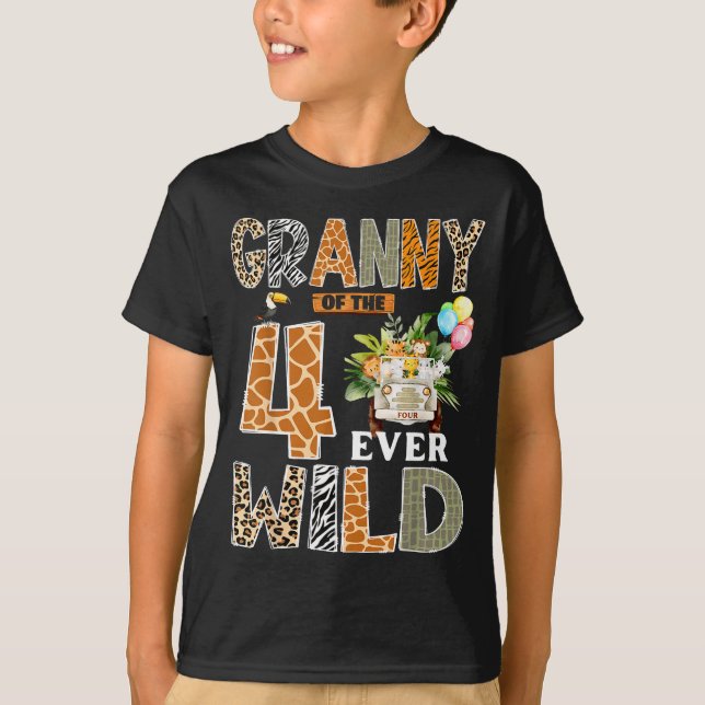 Granny Of The Four Ever Wild Safari 4th Birthday B T-Shirt (Front)
