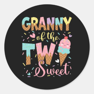 Granny Of The Two Sweet 2nd Birthday Girl Ice Crea Classic Round Sticker