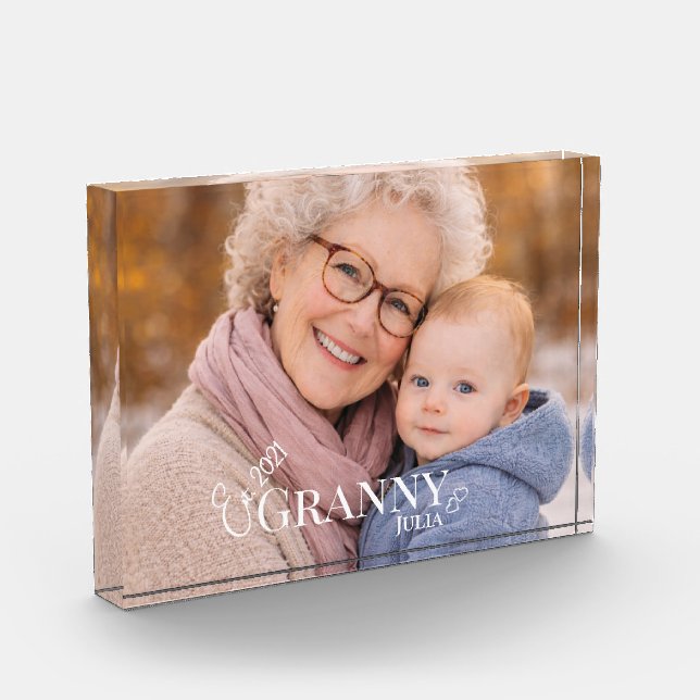 Granny Photo Established Year Modern Heart Block (Left)