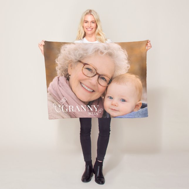 Granny Photo Established Year Modern Heart Fleece Blanket (In Situ)