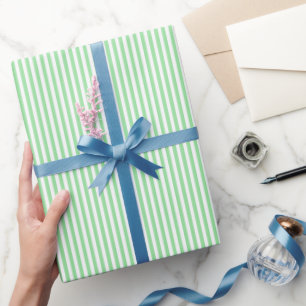 Granny Smith Apple Green & White Stripes Wrapping Paper