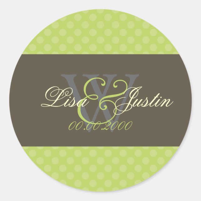 Granny Smith Polka Dots monogram/diy colour Classic Round Sticker (Front)
