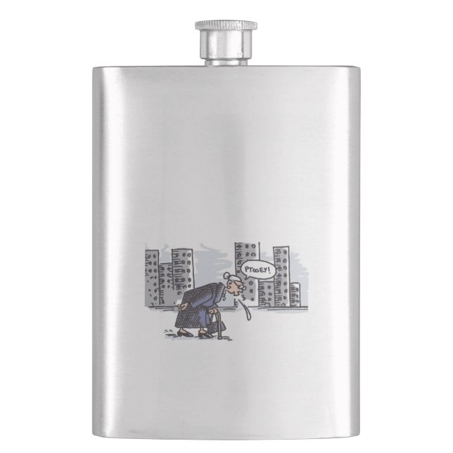 Granny Spitting on city stainless steel flask (Front)