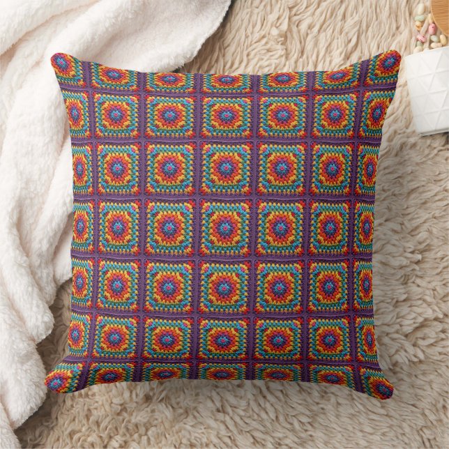 Granny Square Crochet Pattern Seventies Retro Patt Cushion (Blanket)