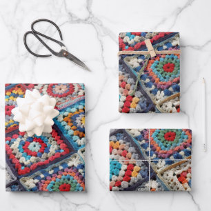 Granny Square Crocheted Quilt  Wrapping Paper Sheet