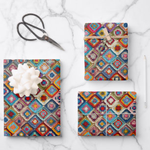 Granny Square Crocheted Quilt  Wrapping Paper Sheet