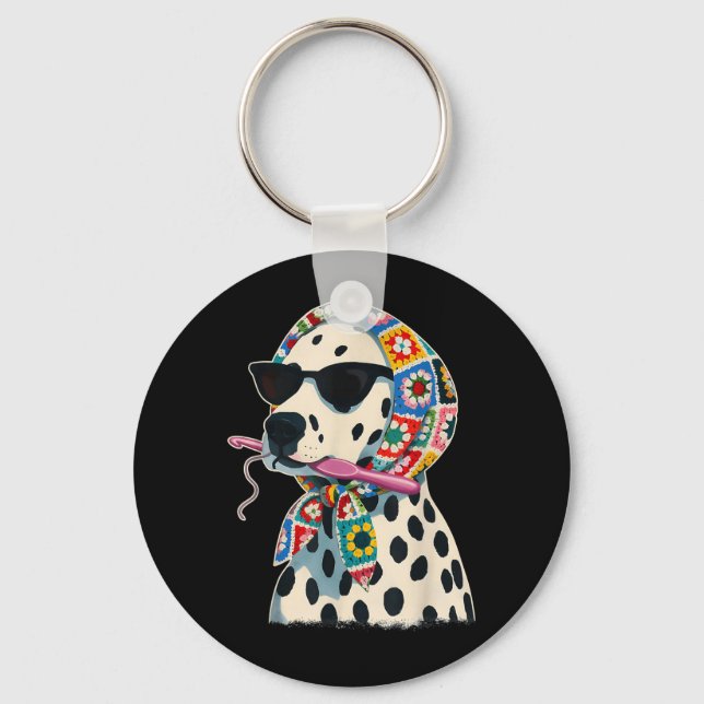 Granny Square Dalmatian Funny Dalmatian Dog Key Ring (Front)