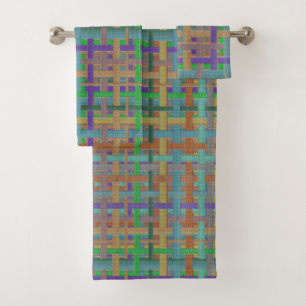 Granny's colourful "plaid", with canvas aspect bath towel set