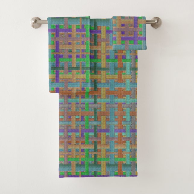 Granny's colourful "plaid", with canvas aspect bath towel set (Insitu)