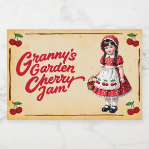 Granny's Garden Cherry Jam - Vintage Food Label
