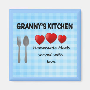 Granny's Kitchen Gingham Light Blue Magnet