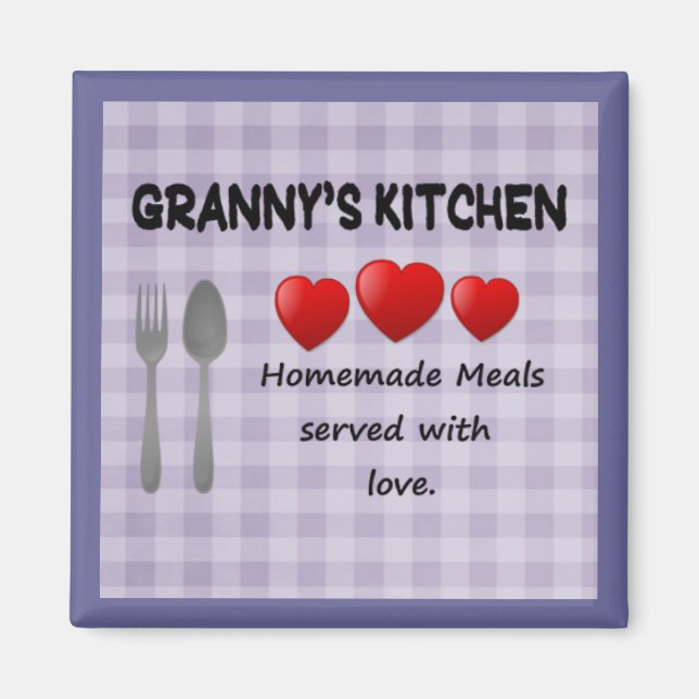 Granny's Kitchen Purple Gingham Magnet (Front)