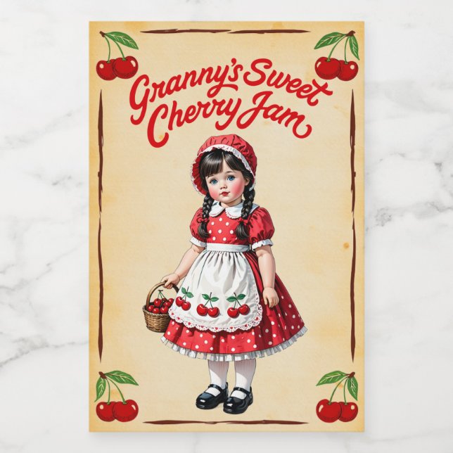 Granny's Sweet Cherry Jam Vintage Food Label (Single Label)