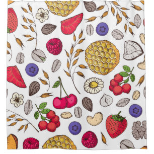 Granola,  muesli seamless pattern. Oat flakes hand Shower Curtain