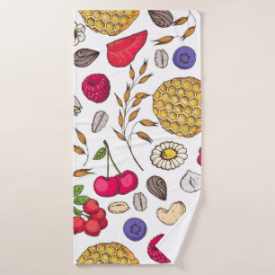 Granola, muesli tubes pattern. Oat flakes hand Bath Towel