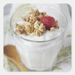 Granola, Oats, Toasted, Fruit, Berry, Raspberry, Square Sticker