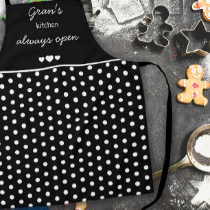 Gran's Kitchen Always Open Black And White Dot Apron
