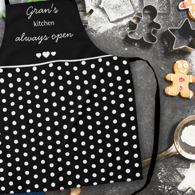Gran's Kitchen Always Open Black And White Dot Apron (Creator Uploaded)