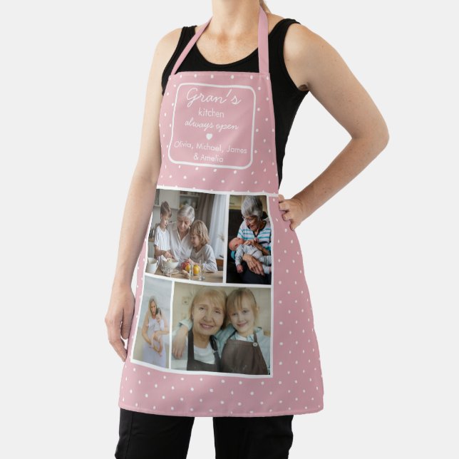 Gran's Kitchen Always Open Pink With Dots Photo Apron (Insitu)