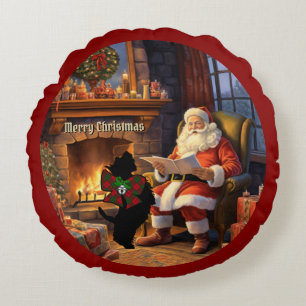 Grant Scottie Dog & Santa Personalised Xmas Round Cushion