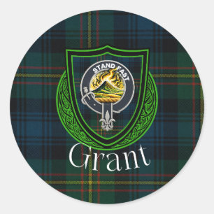 Grant Scottish Clan Tartan & Crest Classic Round Sticker