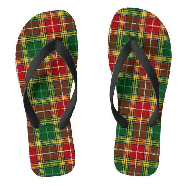 Grant Tartan Red Green and Yellow Adult Flip Flops (Footbed)