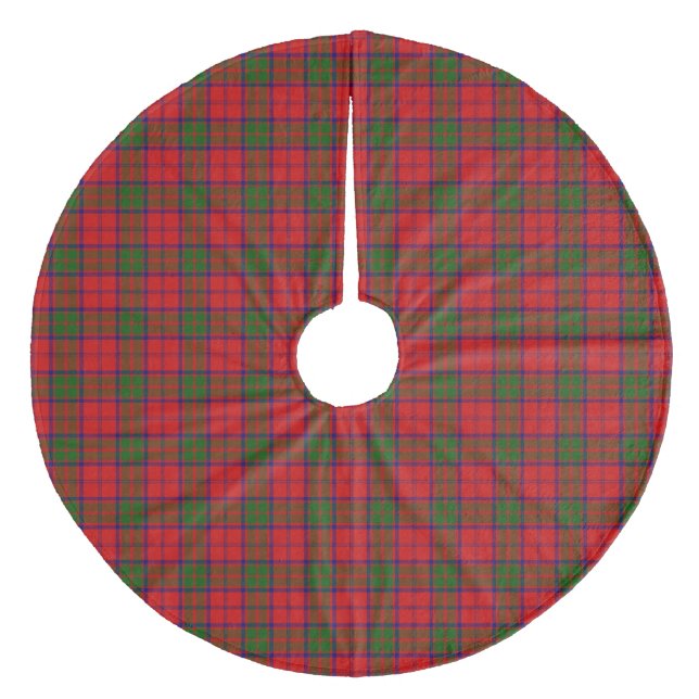Grant tartan red green plaid fleece tree skirt (Front)