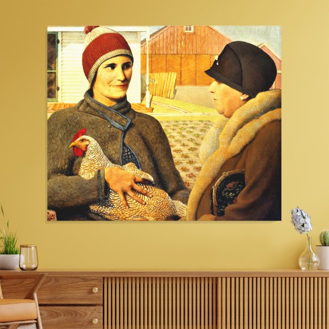 Grant Wood - Appraisal, fine art painting Canvas Print (Insitu(LivingRoom))