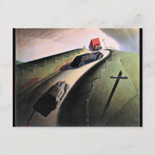 Grant Wood artwork, Death on the Ridge Road Postcard