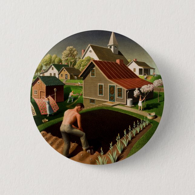 Grant Wood Spring in Town (1941) 6 Cm Round Badge (Front)