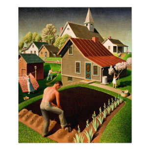 Grant Wood - Spring in Town, fine art painting Photo Print