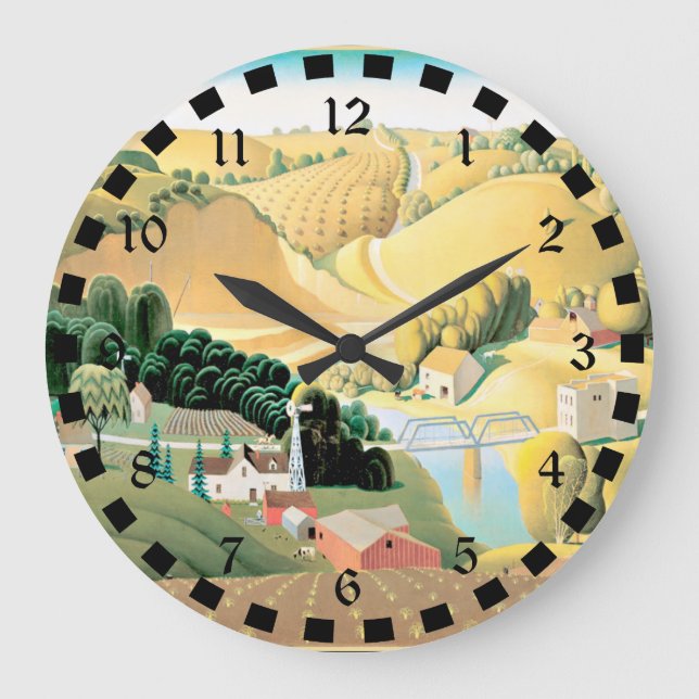 Grant Wood - Stone City, Iowa, fine art Large Clock (Front)